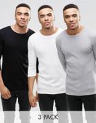 Asos Rib Extreme Muscle 3/4 Sleeve T-shirt 3 Pack Save 23% - Multi