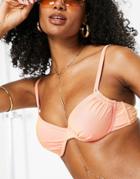 Asos Design Ruched Underwired Bikini Top In Shimmer Coral-orange