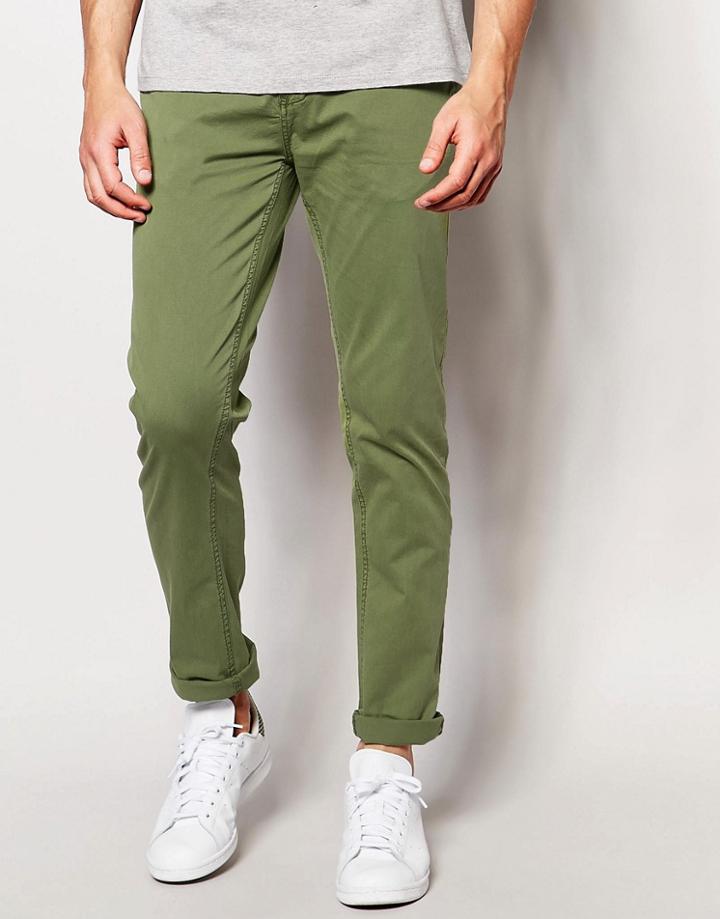 Minimum Slim Chino In Stretch Cotton In Green - Olivine
