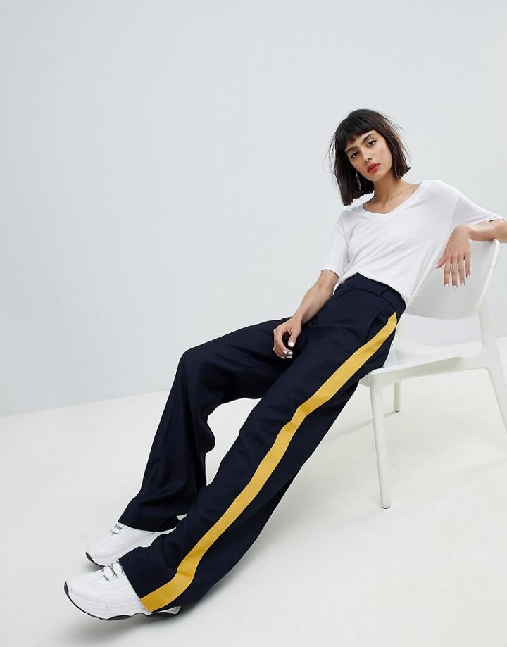 Mango Side Stripe Wide Leg Pants - Gray