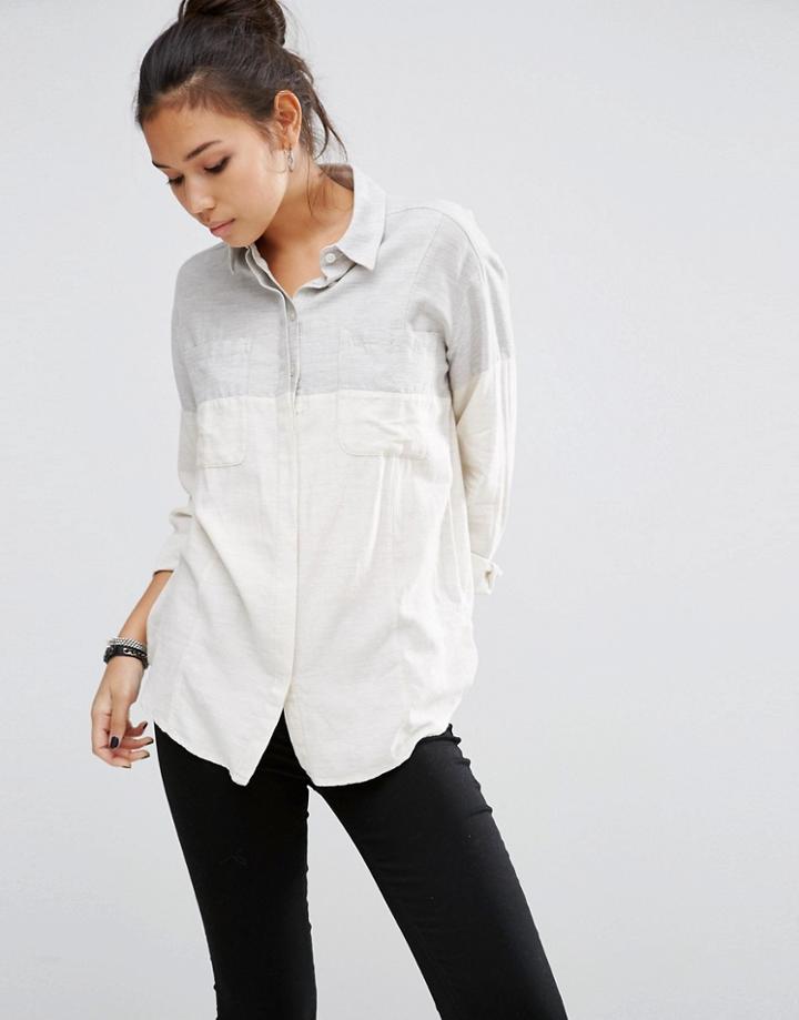 Asos Color Block Soft Twill Boyfriend Shirt - Gray