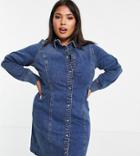 Vero Moda Curve Denim Shirt Dress In Blue-white