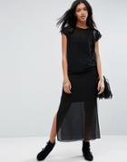 Asos Sheer T-shirt Maxi Dress With Side Splits - Black