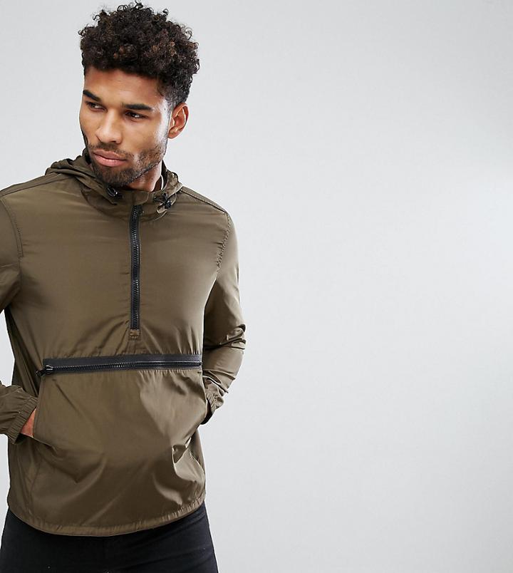 Asos Tall Overhead Windbreaker In Khaki - Green