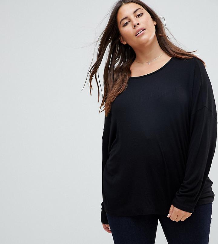 Asos Curve Oversized T-shirt With Batwing Detail - Black