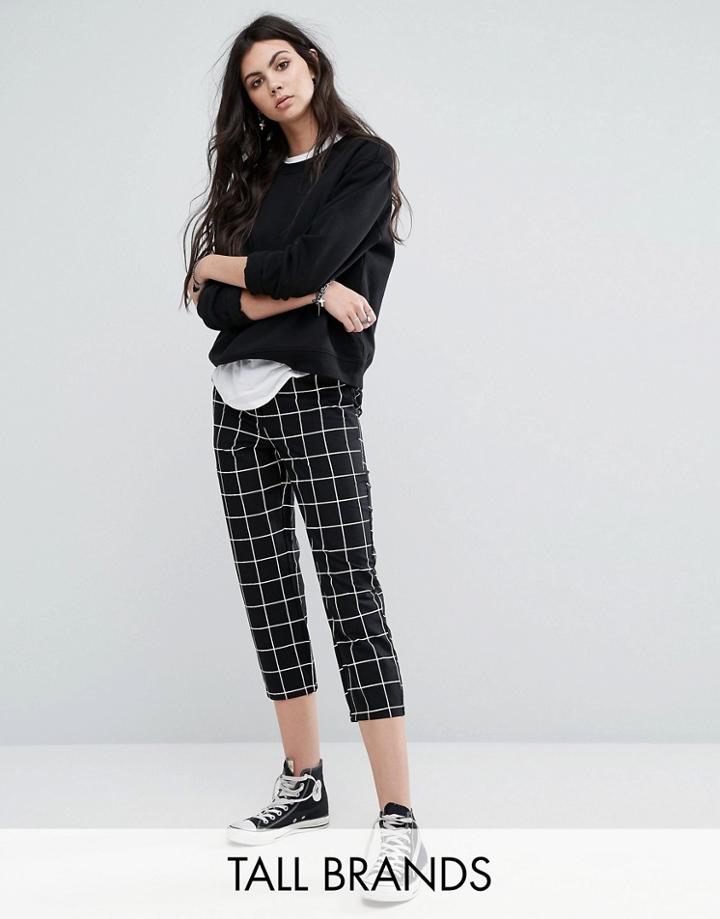 Noisy May Tall Grid Print Cropped Pants - Black