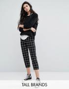 Noisy May Tall Grid Print Cropped Pants - Black