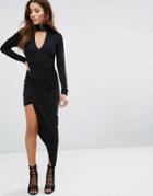 Club L Choker Neck Asymmetric Detailed Hem Dress - Black