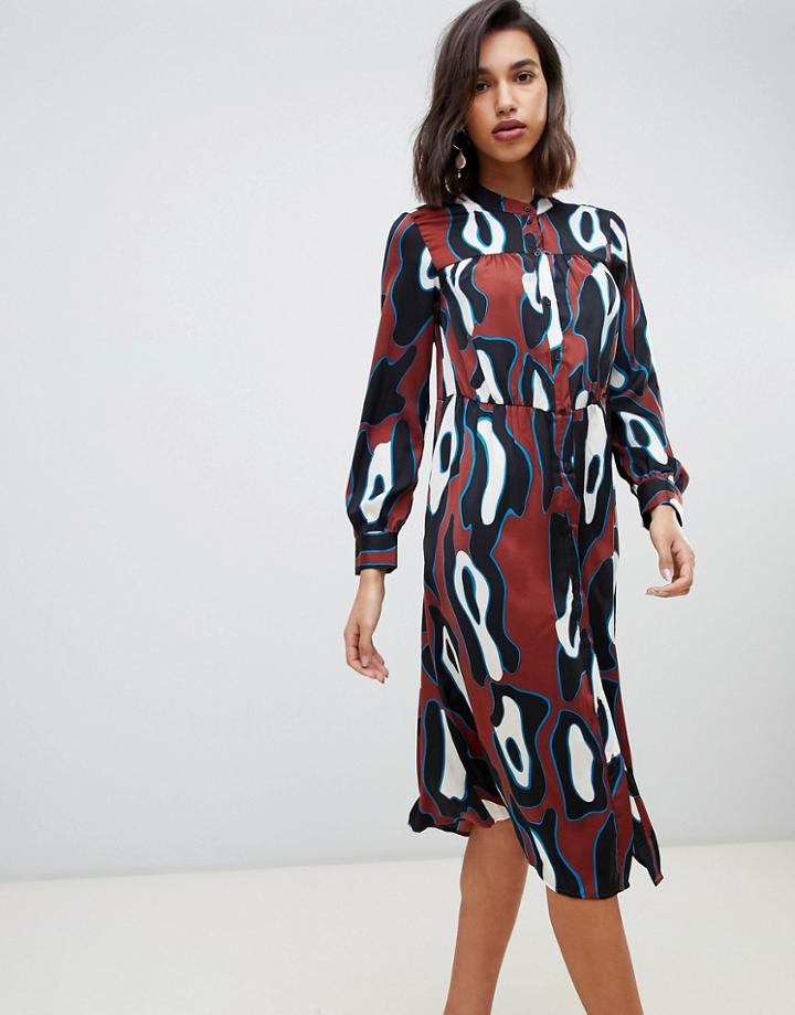 Vero Moda Abstract Midi Smock Dress In Rust-multi