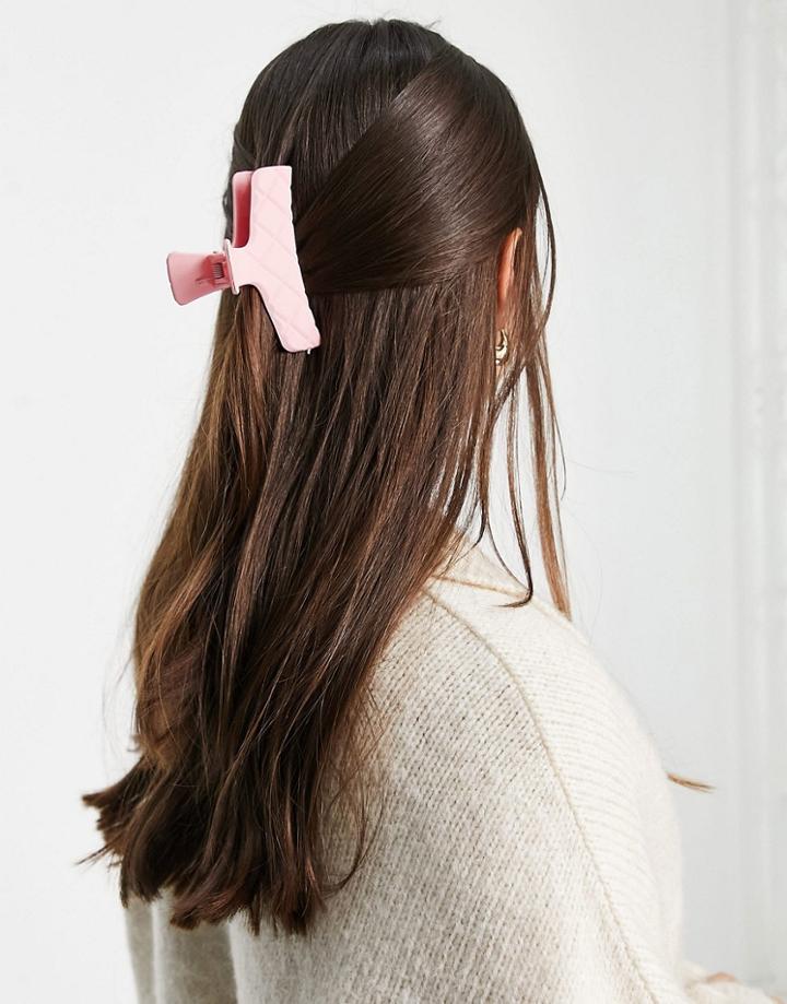 My Accessories London Matte Quilted Hair Claw Clip In Lilac-pink