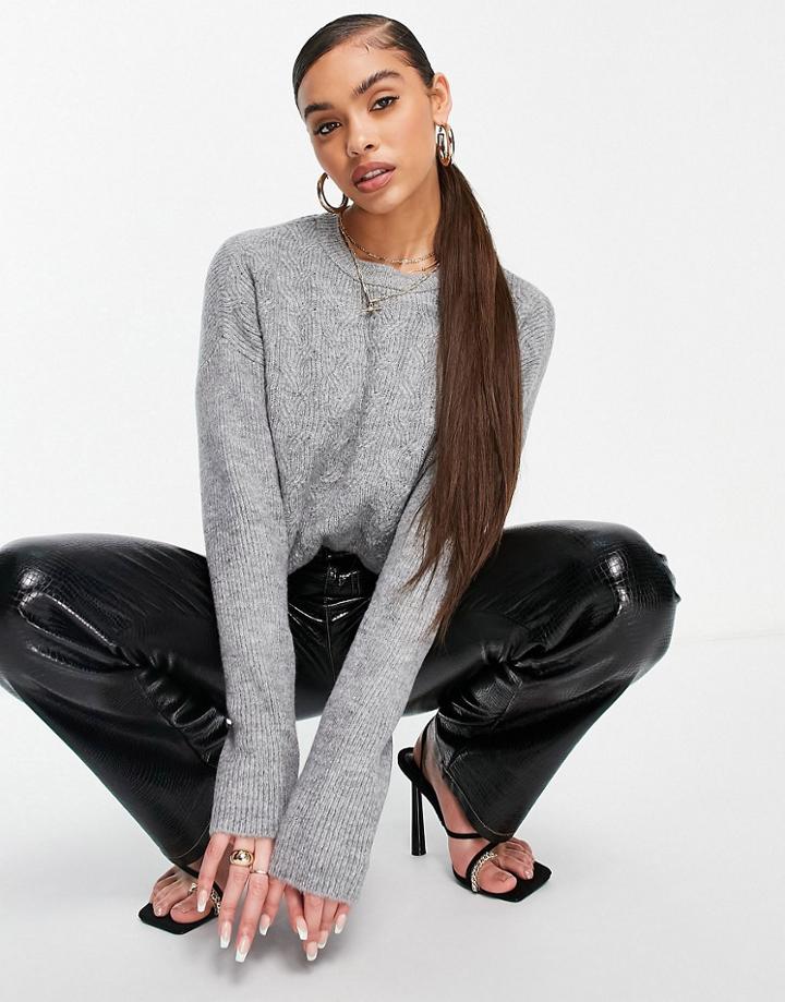 Na-kd Cable Knit Sweater In Gray-grey