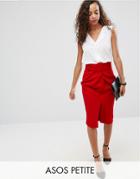 Asos Petite Belted Pencil Skirt - Red