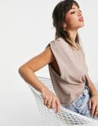 Asos Design Sleeveless T-shirt With Ruched Shoulder In Washed Taupe-neutral
