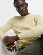 Asos Design Muscle Fit Ribbed Turtle Neck Sweater In Oatmeal-neutral