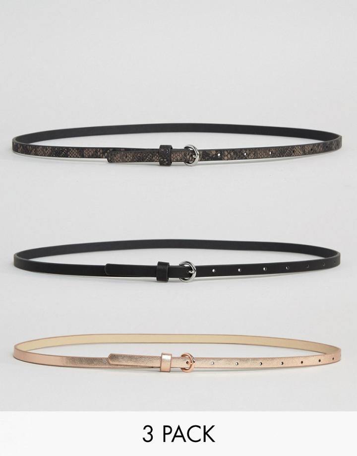Asos 3 Pack Metallic And Snake Waist And Hip Belts - Multi