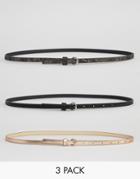 Asos 3 Pack Metallic And Snake Waist And Hip Belts - Multi