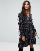 Vero Moda Tie Sleeve Embroidered Dress - Black