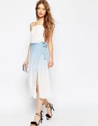 Asos Pleated Midi Wrap Skirt In Ombre Print - Blue