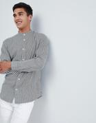 Selected Homme Vertical Stripe Shirt With Mandarin Collar In Slim Ft - Navy