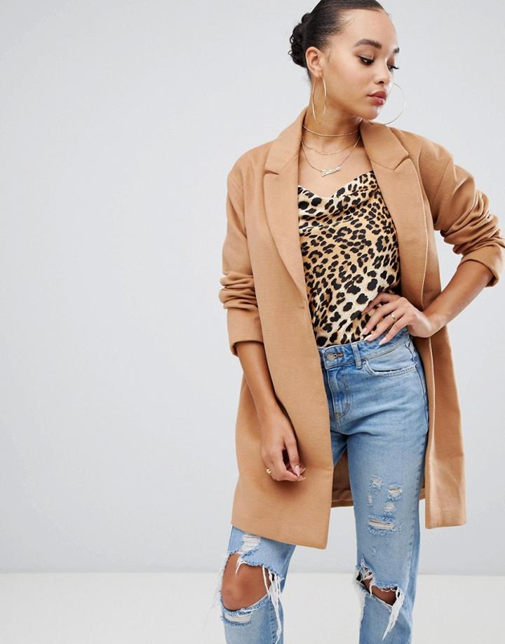 Boohoo Wool Look Coat In Camel - Beige