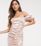 Skylar Rose Ruched Mini Dress With Balloon Sleeves In Hammered Satin