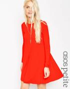 Asos Petite Swing Dress With Long Sleeves And Seam Detail - Red