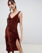 Asos White Velvet Midi Cami Dress-brown