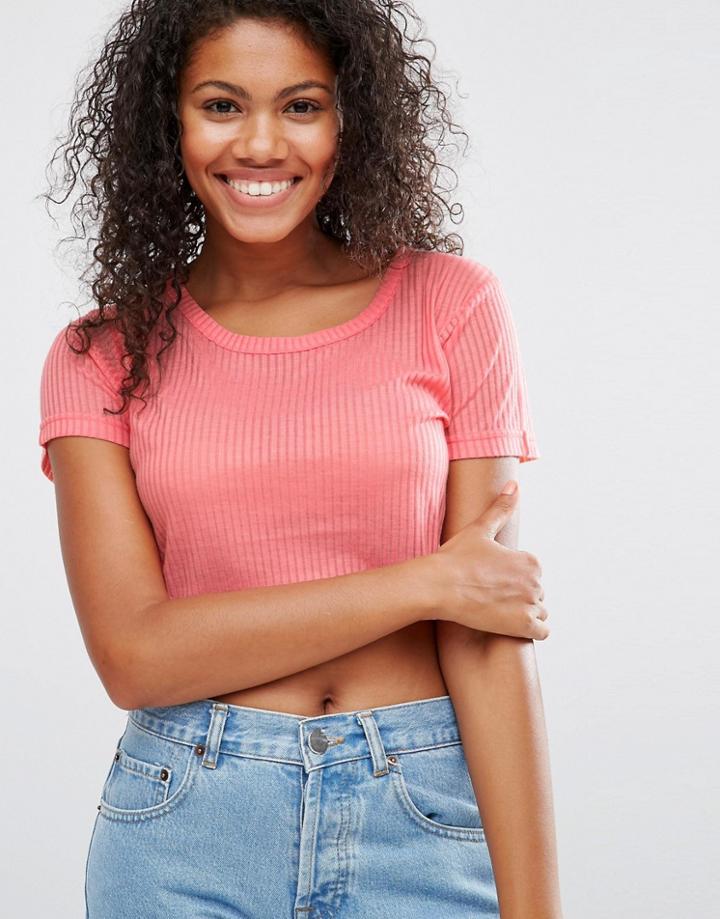Brave Soul Crop Rib T-shirt - Pink