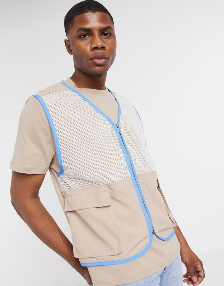 Asos Design Relaxed T-shirt With Vest Layer In Beige-neutral