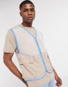 Asos Design Relaxed T-shirt With Vest Layer In Beige-neutral