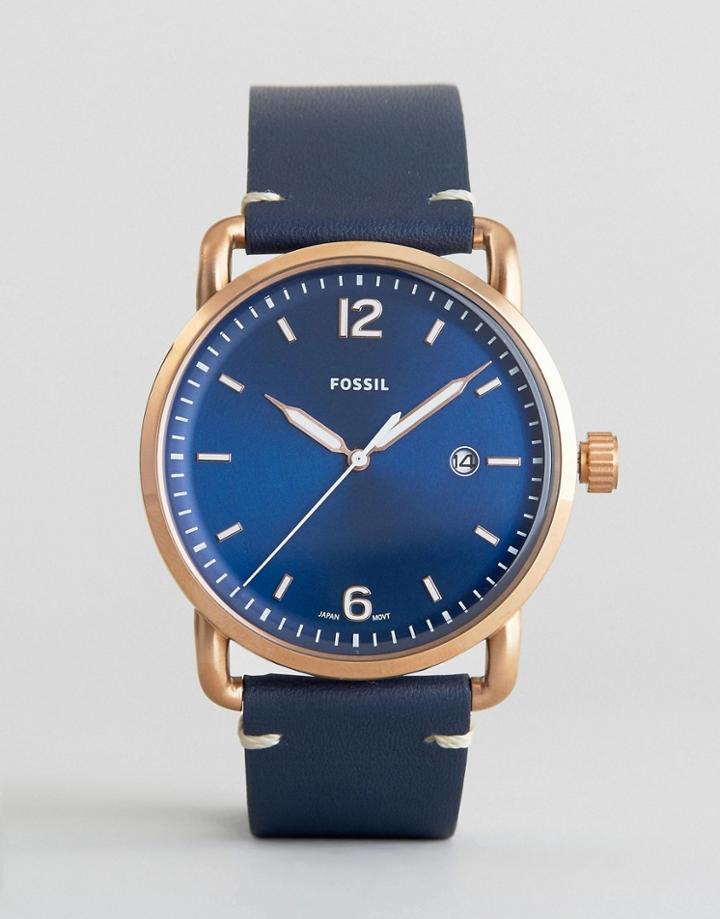 Fossil Fs5274 Commuter Leather Watch In Blue - Blue