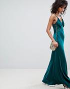 Ghost Satin Maxi Cami Dress With Lace Inserts - Green