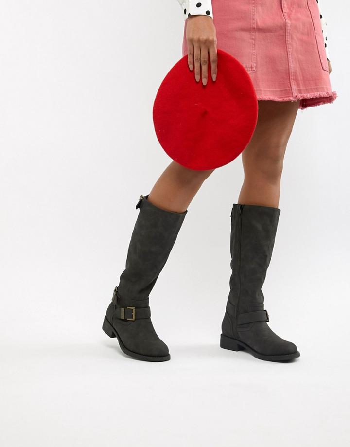 Office Flat Knee Boots - Black