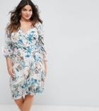 Boohoo Plus Floral Wrap Dress With Ladder Insert - White