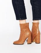 Lost Ink Tan Flared Heeled Ankle Boots - Tan