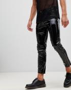 Asos Design 'stefan' Skinny Jeans In Black Vinyl With Zip Hem