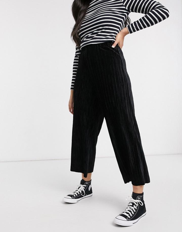 Asos Design Velvet Crinkle Culotte In Black