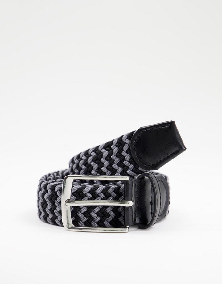 New Look Elastic Woven Belt In Dark Gray-grey