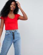 Asos Crop Top With Short Sleeve And Scoop Neck - Red