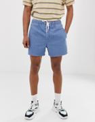 Asos Design Denim Short Shorts In Mid Wash Blue With Elasticated Waist