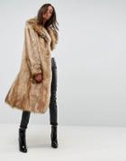 Asos Luxe Maxi Coat In Faux Fur - Brown