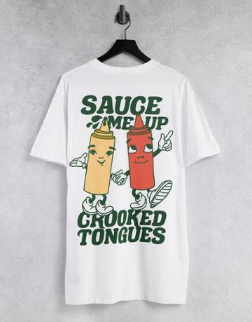 Crooked Tongues T-shirt With Sauce Me Up Print In White