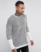 Black Kaviar Oversized Sweatshirt With Layered Arms In Nep - Gray