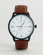 Bellfield Watch With White Dial And Black Strap - Tan