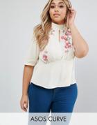 Asos Curve Tea Blouse With Embroidery - Red