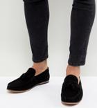 Asos Design Wide Fit Tassel Loafers In Black Suede With Natural Sole - Black