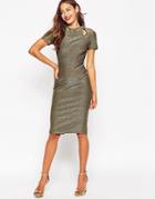 Asos Bonded Metallic Cut Out Pencil Midi Dress - Gold