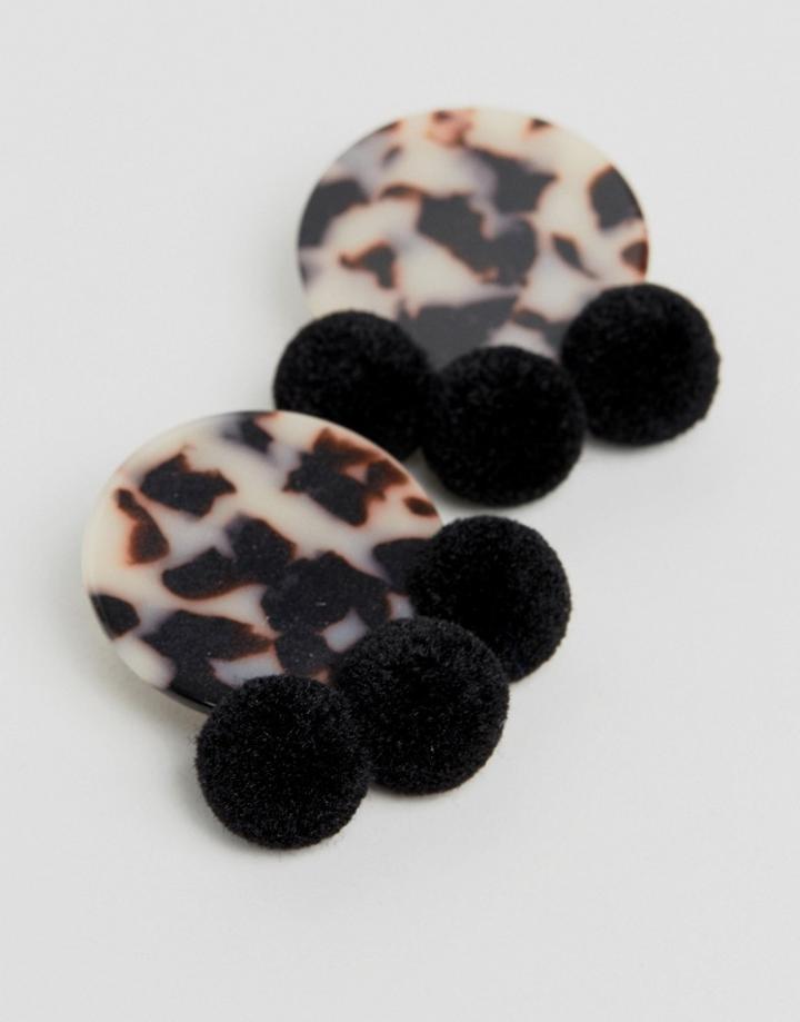 Asos Design Tortoiseshell Pom Pom Earrings - Multi