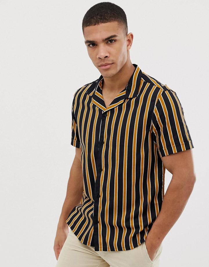 Burton Menswear Revere Shirt With Yellow Stripe In Black - Black