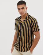 Burton Menswear Revere Shirt With Yellow Stripe In Black - Black
